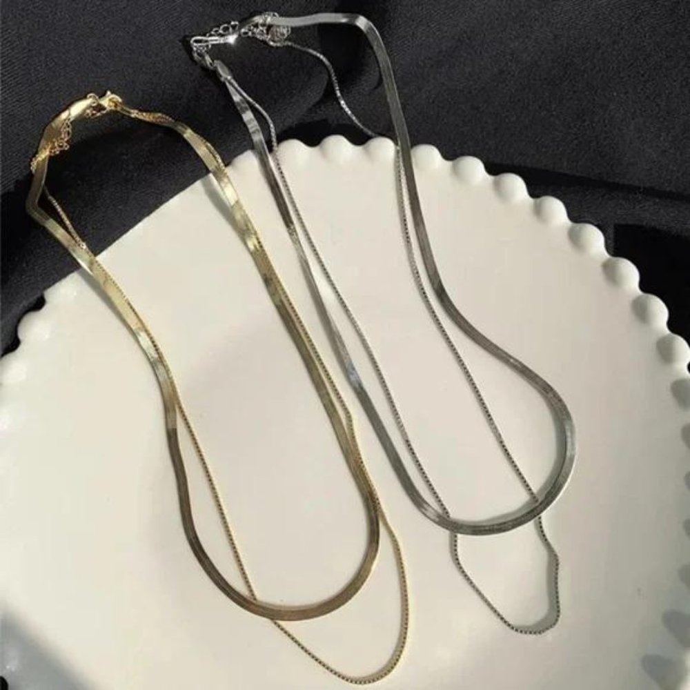 NEW GOLD DOUBLE LAYER 925 STERLING SILVER NECKLACE - Picture 3 of 4